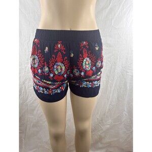 Extra Belleza Pull On Floral Embroidery Blue Pocket Boho Shorts G